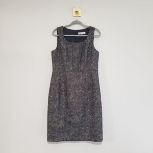 Kasper Floral Sleeveless Midi Sheath Dress 10 Black SIlver Gold Textured Office